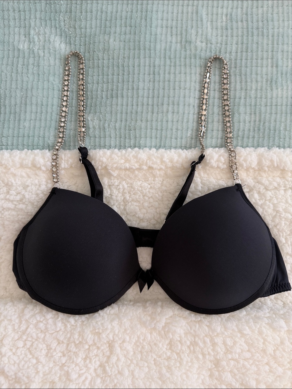 Black Push-Up Bra with Rhinestone Straps - Women Intimates
